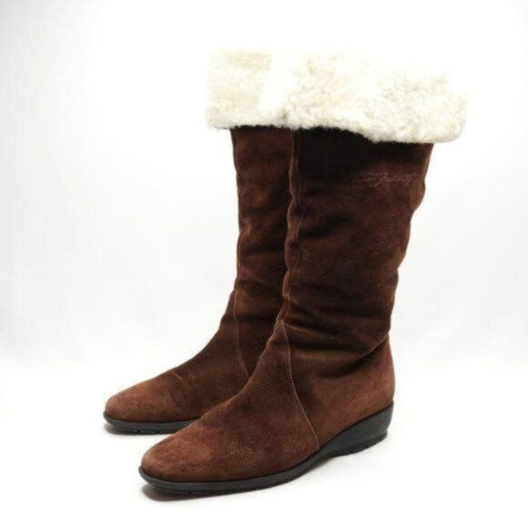Pertti Palmroth Women's Size 38 Brown Suede Pull On Shearling Lined Winter Boots - Picture 3 of 9